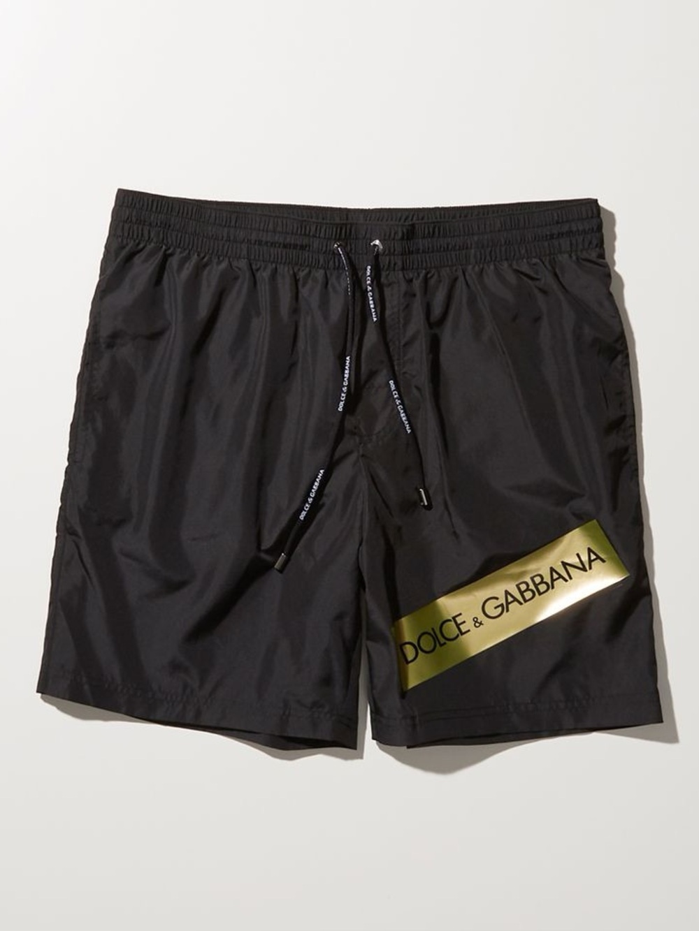 Dolce & Gabbana Black Swim Trunks with Gold Logo Panel